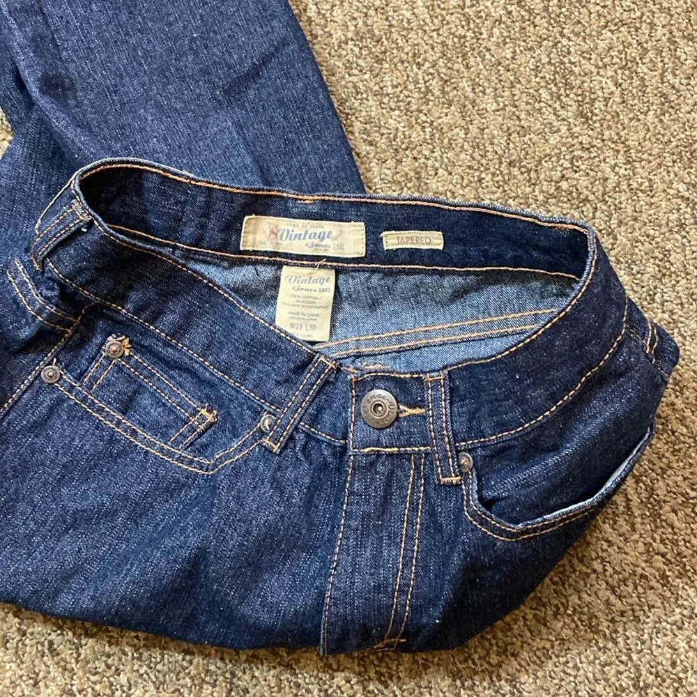 Vintage Genes 1891 💯 Cotton Tapered Indigo Blue Denim Jeans Men’s Size W28/L30